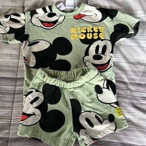 Zara Mickey Mouse Kids Set - Light Green and Black 2-3 years
